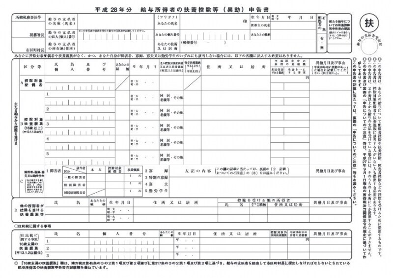 平成28年分からはマイナンバー記入欄が追加された