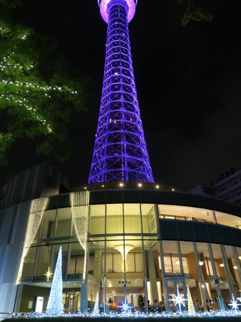 横浜マリンタワーの中央部に星が降り注ぐようなイルミネーションが点灯（2015年11月20日撮影）