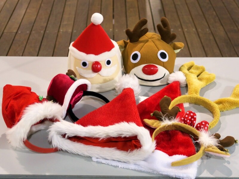 クリスマスにちなんだかぶりモノも用意されています。撮影して楽しもう（2015年11月27日撮影）