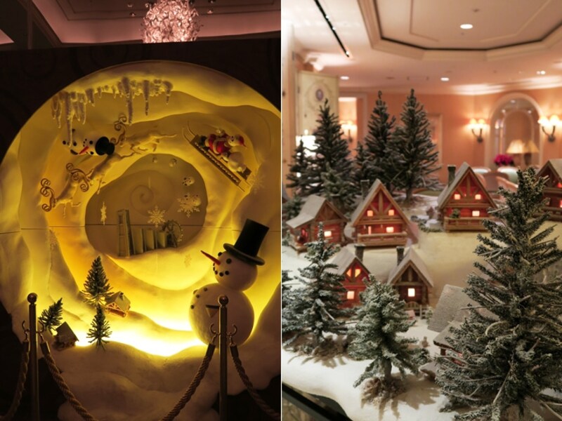 左:みなとみらいがクリスマスに包まれているイメージのオブジェundefined右:フィンランドに実在するサンタ村のミニチュアオブジェ。いずれもデコレーター門口氏の作品(2015年11月20日撮影)