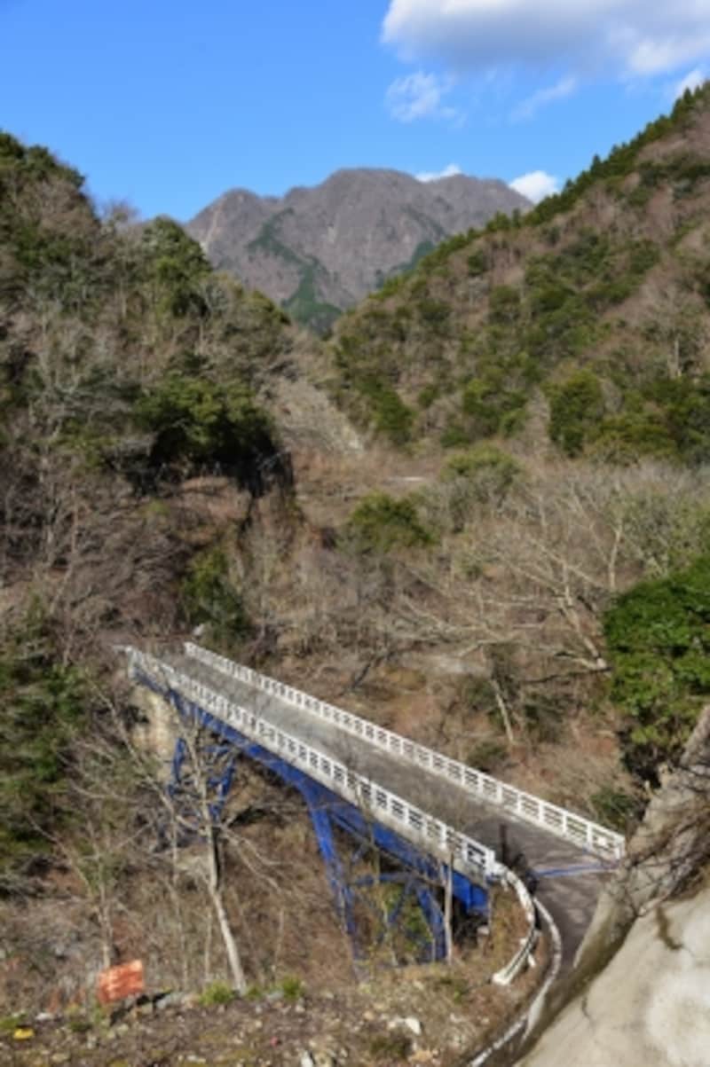 「西丹沢県民の森」方面への分岐。写真の橋を渡らず直進します