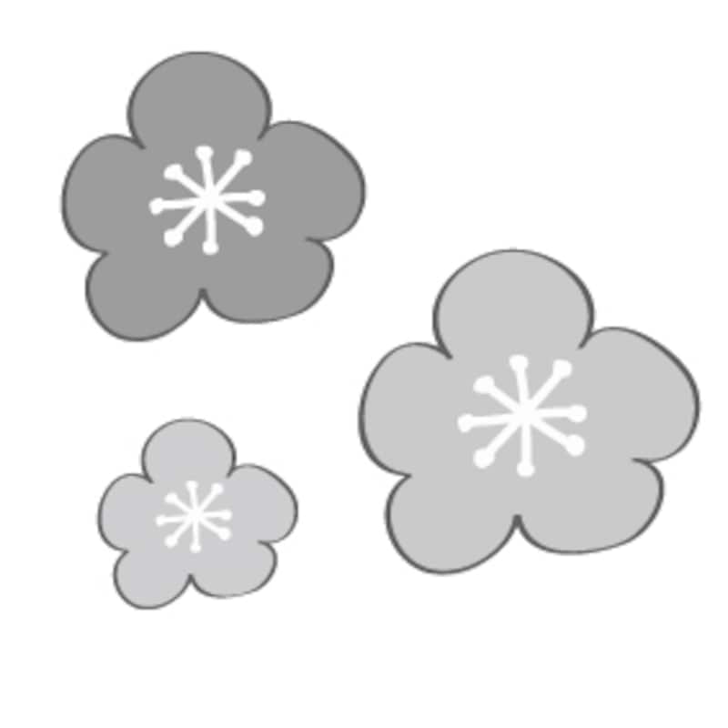 梅　花　イラスト　白黒　かわいい