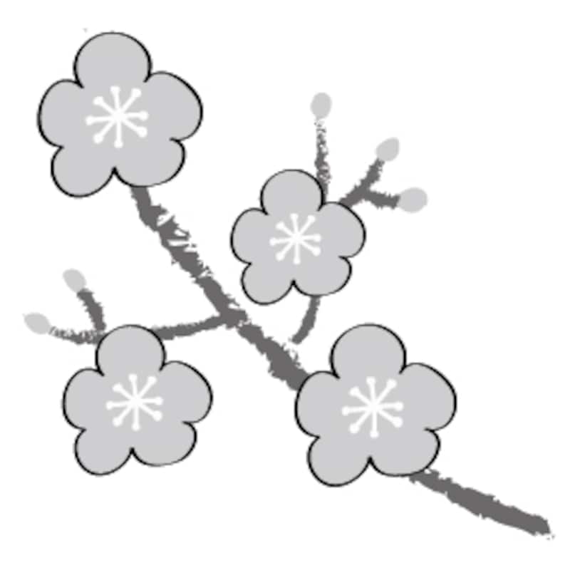 梅　花　イラスト　白黒　かわいい