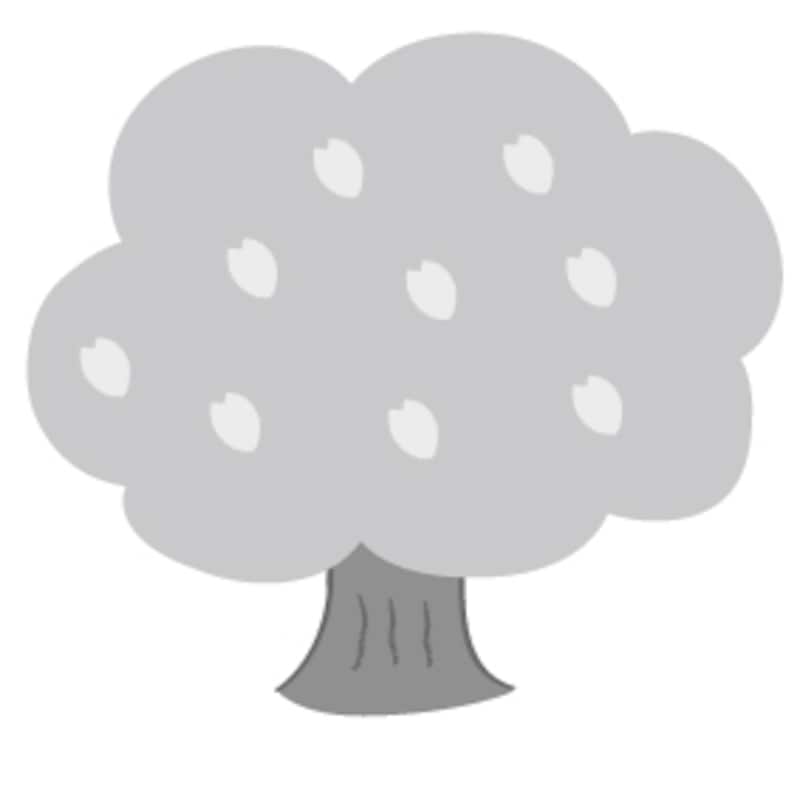 桜の木　花　イラスト　白黒　かわいい