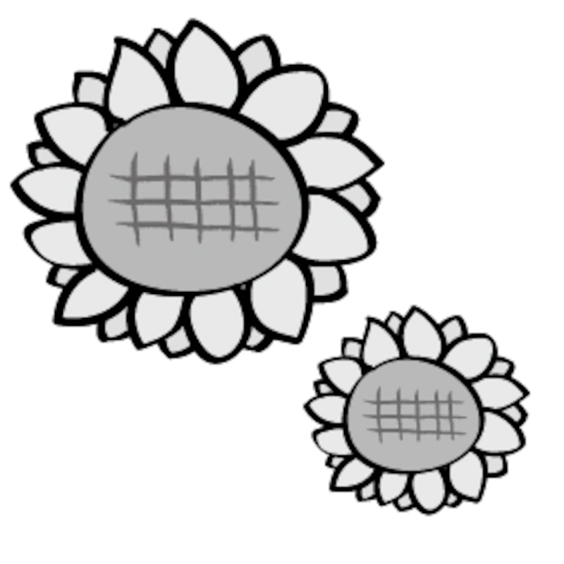 ひまわり　花　イラスト　白黒　かわいい