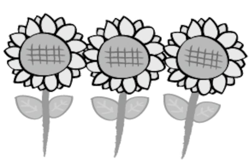 ひまわり　花　イラスト　白黒　かわいい