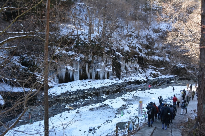 三十槌の氷柱に繋がるキャンプ場からの坂道