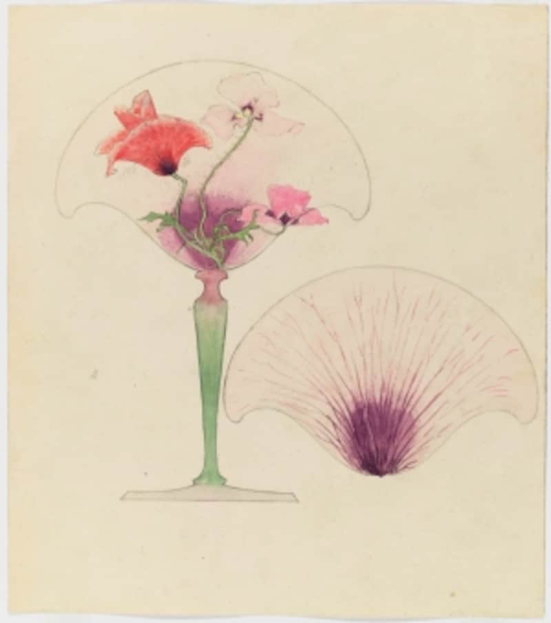 《デザイン画「脚付杯 ひなげし」》 紙に鉛筆、水彩 1900年頃 オルセー美術館蔵 ?RMN-Grand Palais (mus?e d'Orsay) / Herv? Lewandowski / distributed by AMF