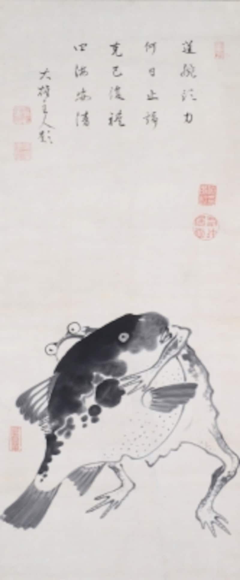 伊藤若冲《河豚と蛙の相撲図》18世紀(江戸時代)
