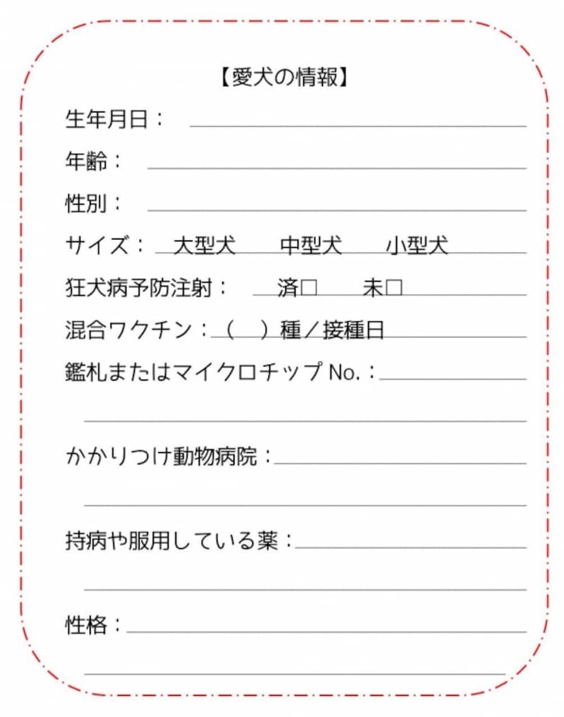 愛犬用エマージェンシーカード見本(裏)