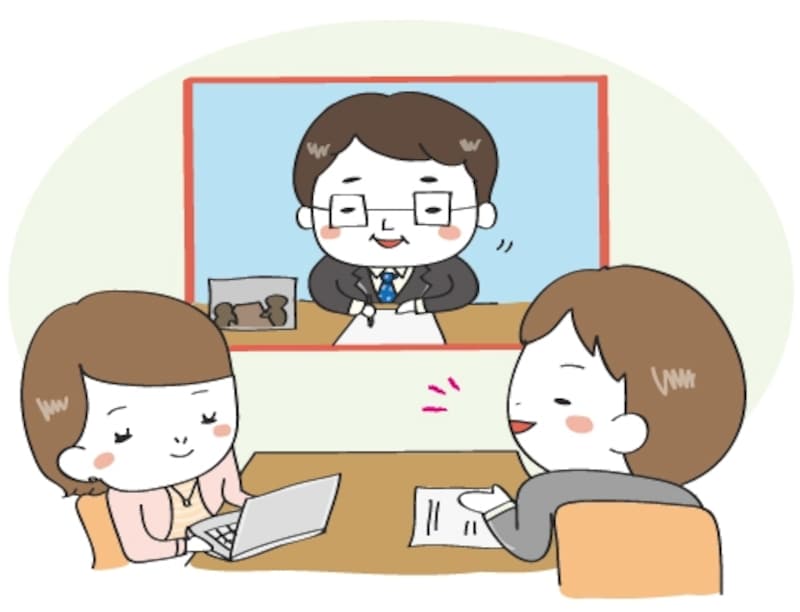 【カラー】テレビ会議の様子のイラストです。