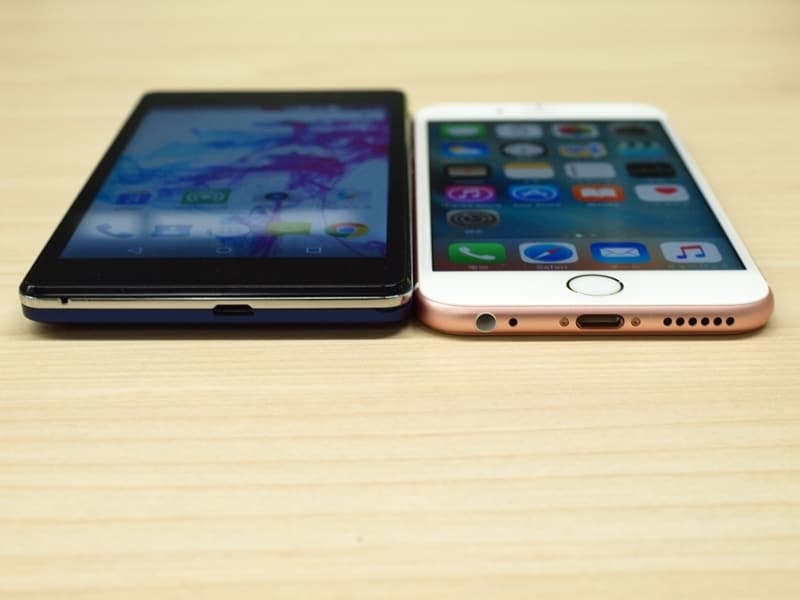 Priori 3S LTE（左）とiPhone 6s（右）との厚さ比較