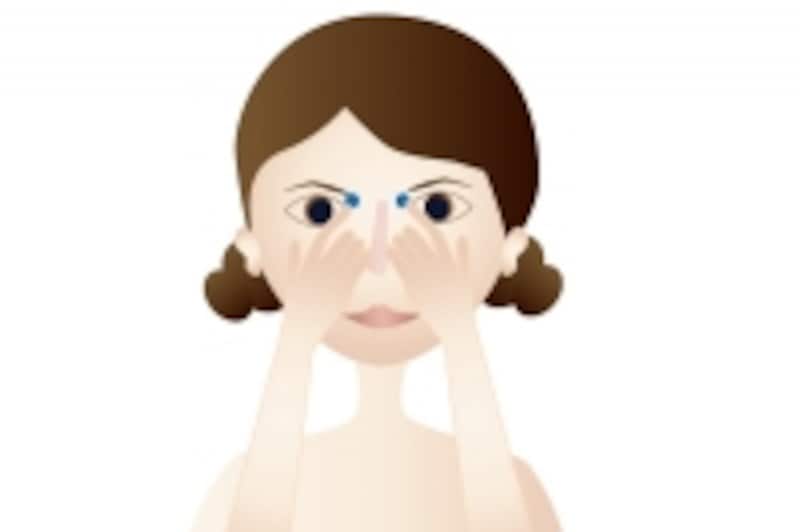 目頭の窪みを押す