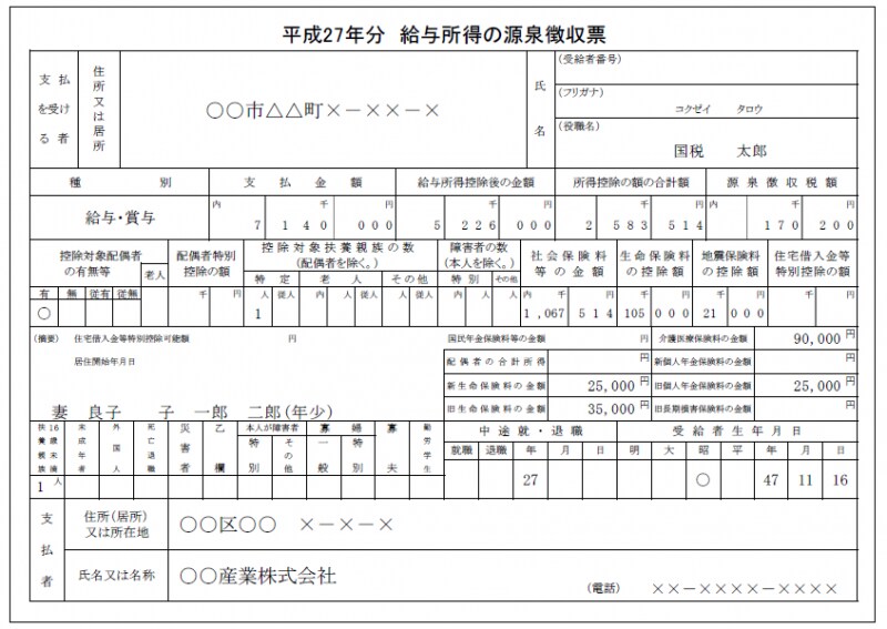 源泉徴収票のイメージ（国税庁ウェブサイトより）