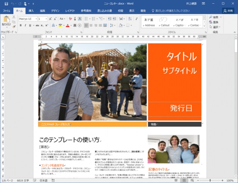 Microsoft Word 2016での表示です