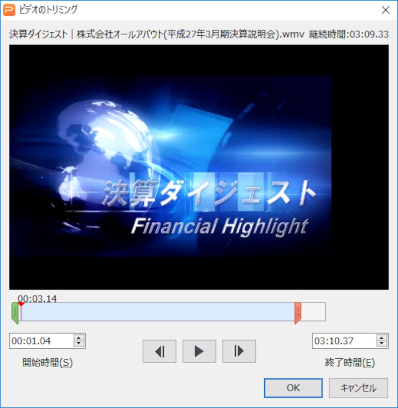 メディアオブジェクトのトリミングもできます