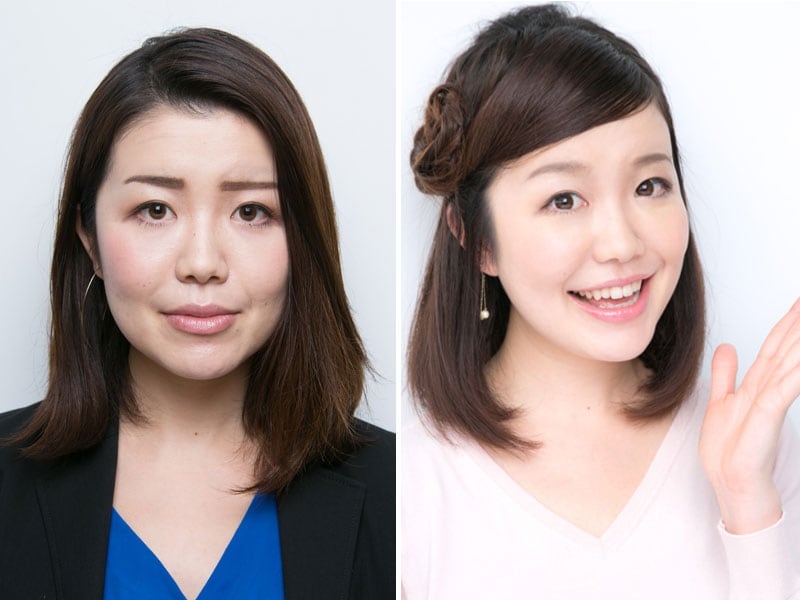 （左）beforeバリキャリ風（左）beforeバリキャリ風メイク（右）afrer女子アナ風メイクメイク（右）afrer女子アナ風メイク
