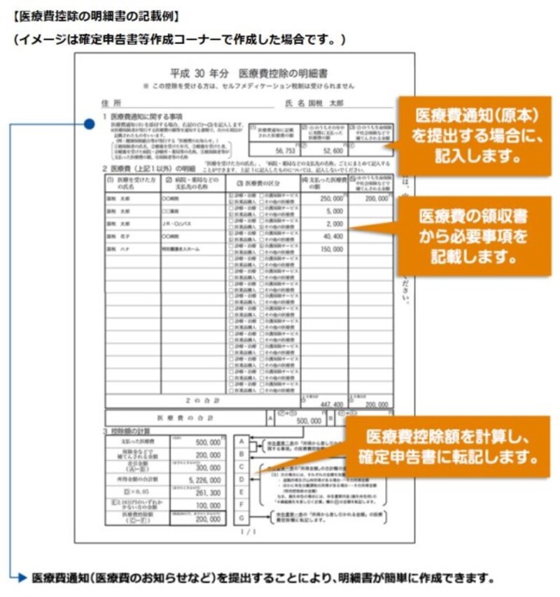 医療費控除の明細の記入例(国税庁HPより)