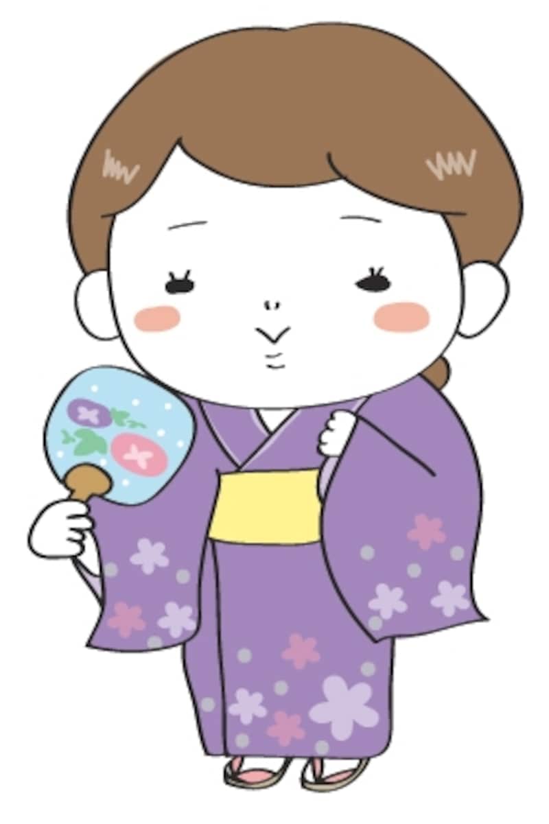 浴衣の女性 夏祭り イラスト カラー かわいい