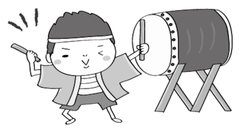 太鼓 夏祭り イラスト 白黒 かわいい