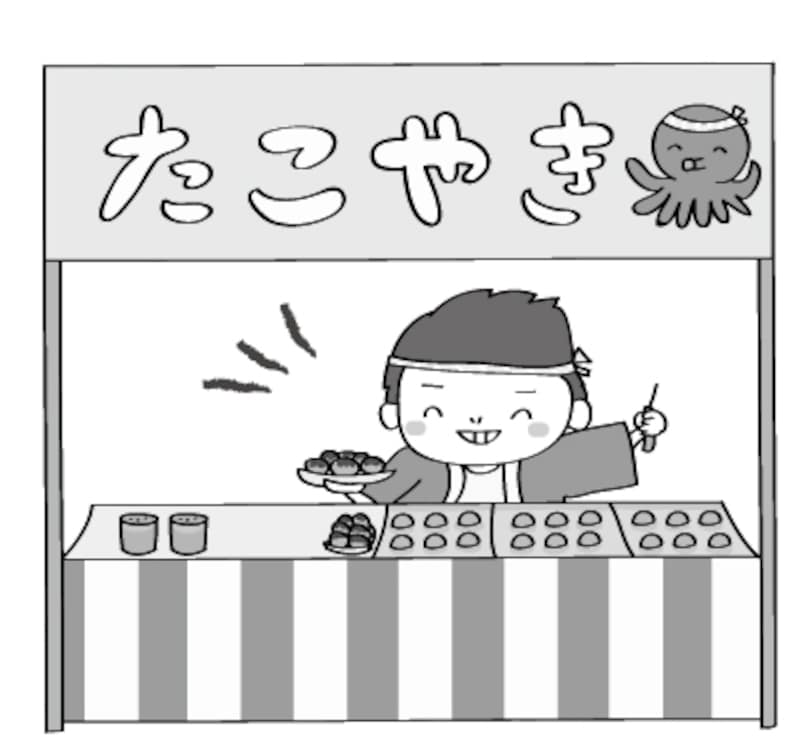 屋台 夏祭り イラスト 白黒 かわいい