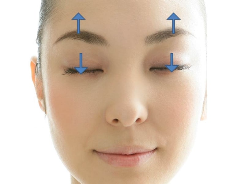 眉は上げたまま目を閉じます