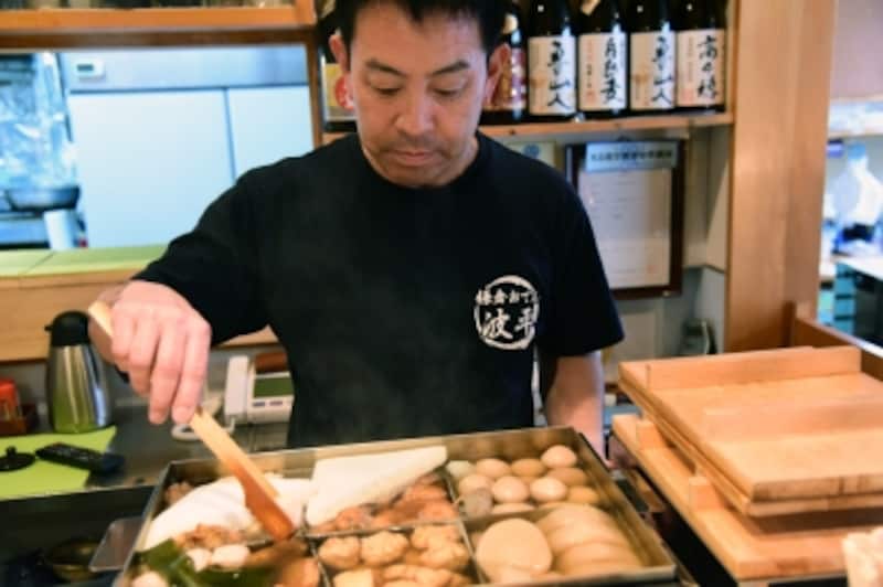 代表の波木井宏幸さん。地元神奈川県の素材を使ったおでんも『波平』の名物だ