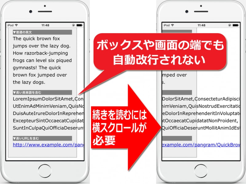 モバイル環境で横方向のスクロールが必要になってしまう原因になりやすい