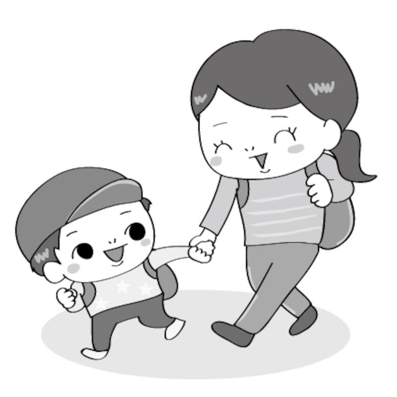 親子 遠足 イラスト 白黒 かわいい