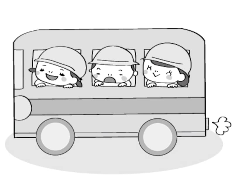 バス 遠足 イラスト 白黒 かわいい