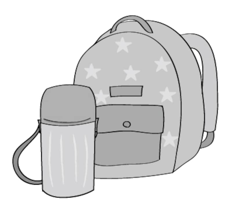 リュックと水筒 遠足 イラスト 白黒 かわいい