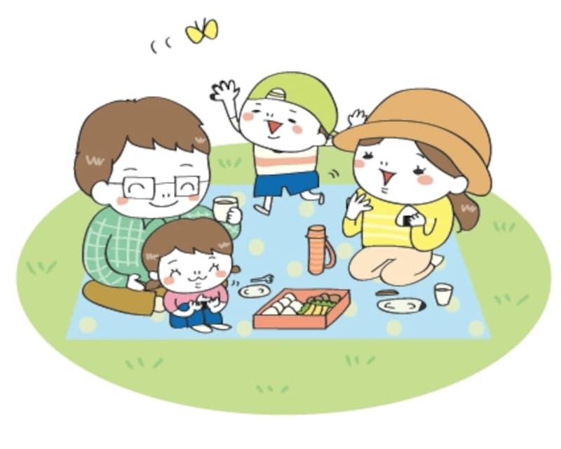 家族ピクニック 遠足 イラスト カラー かわいい