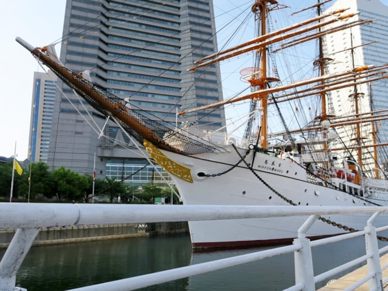 鮫島社長が拾った犬を飼い主に返すのを嫌がった「帆船日本丸」前(2016年5月7日撮影)