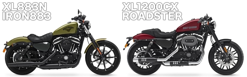 ロードスター最大の特徴は、フロント19/リア18インチというホイールサイズだ。リアが16インチ仕様のXL883N アイアン883と見比べると違いは歴然。ハーレーが意図するところとは?