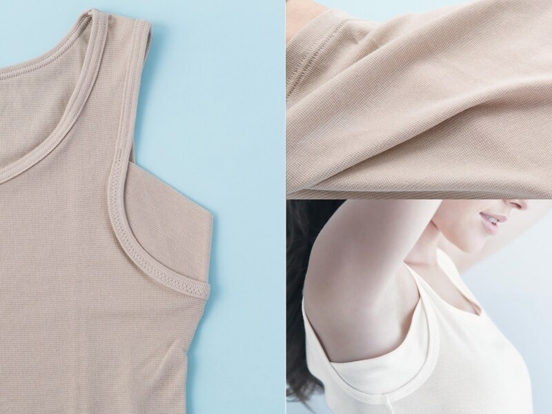 タンクタイプの汗取りインナーのパッドの形と、素材。