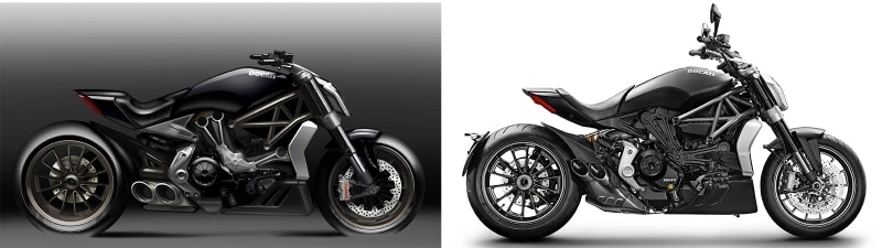 左が開発段階の初期スケッチ。完成した姿はほぼ変わらないものに