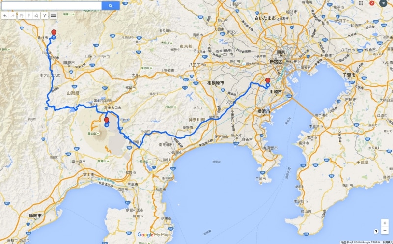 今回のキャンプツーリングのルート