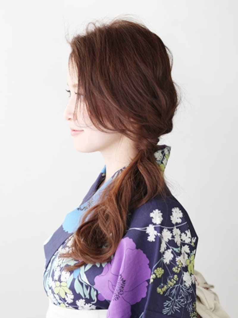 ロング浴衣・シースルーバングが可憐なサイドアップ