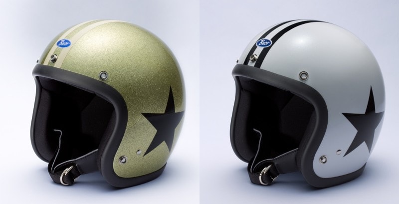 トイズマッコイの人気のジェットヘルメット「ワイルドワン」の新色(左がビンテージゴールド、右がパールホワイト)