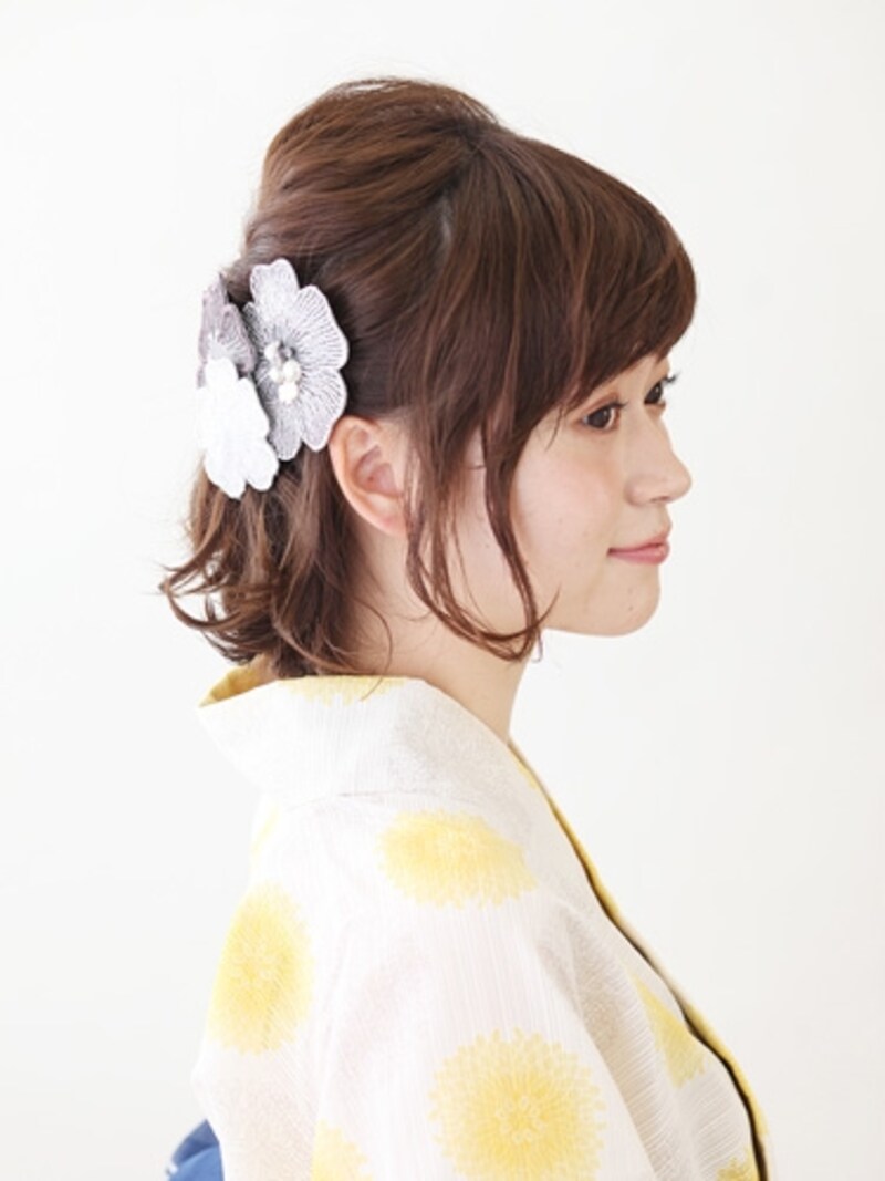 ショート浴衣・くるりんぱ3つで簡単ハーフアップ