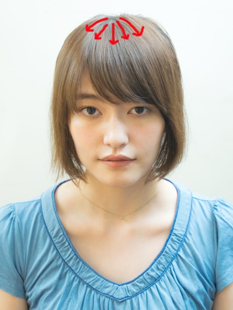 前髪~フロントトップの髪が乾いた状態