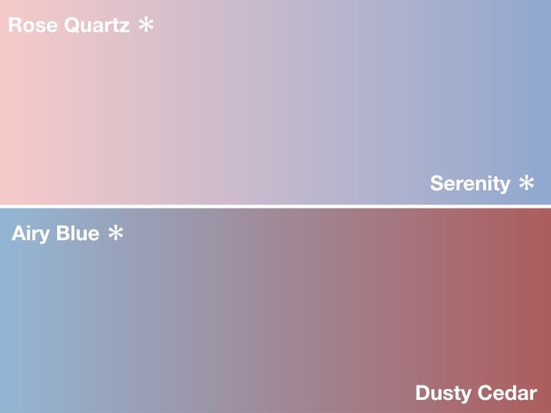 上段はローズクォーツとセレニティ 、下段はエアリー・ブルーとダスティ・シダー