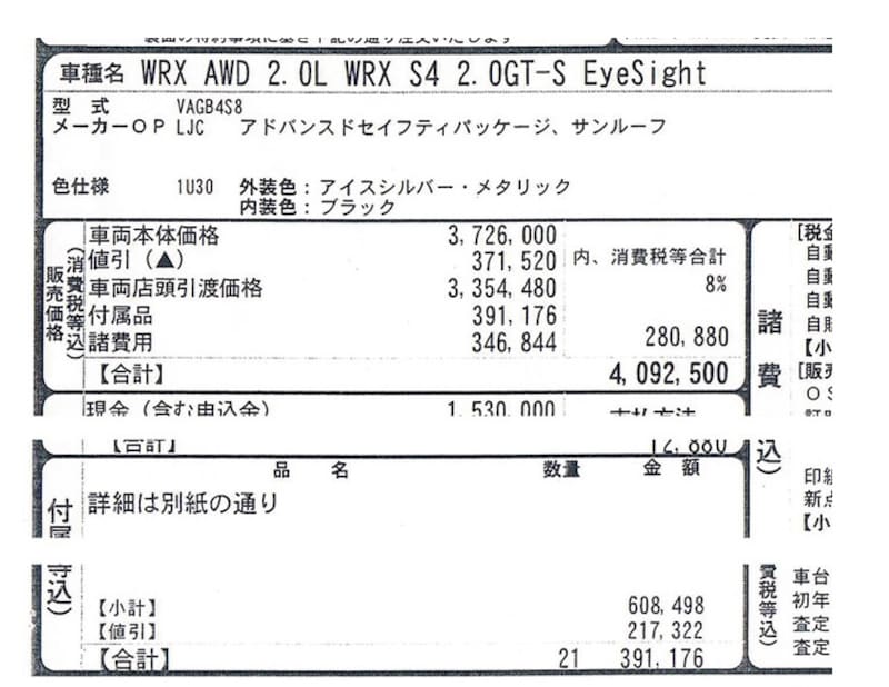 スバルWRX S4で66万円値引きに成功！ [クルマの賢い買い方・売り