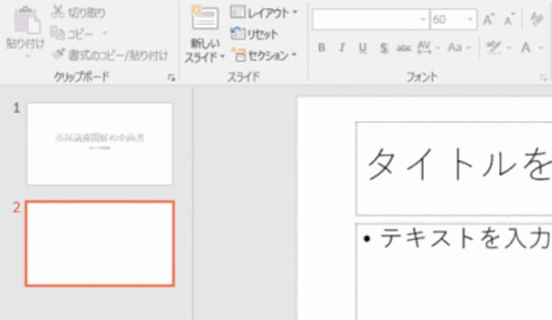 2枚目に新しいスライドが挿入された。