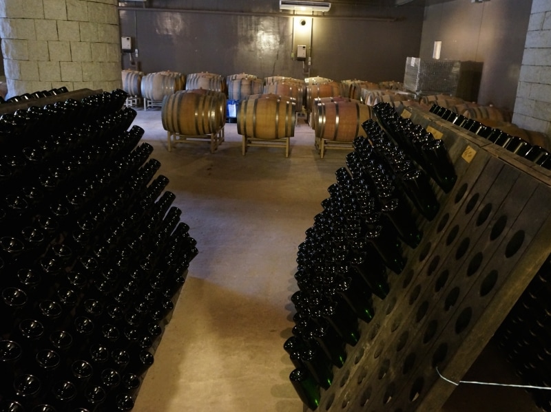 安心院葡萄酒工房で瓶内二次発酵している様子