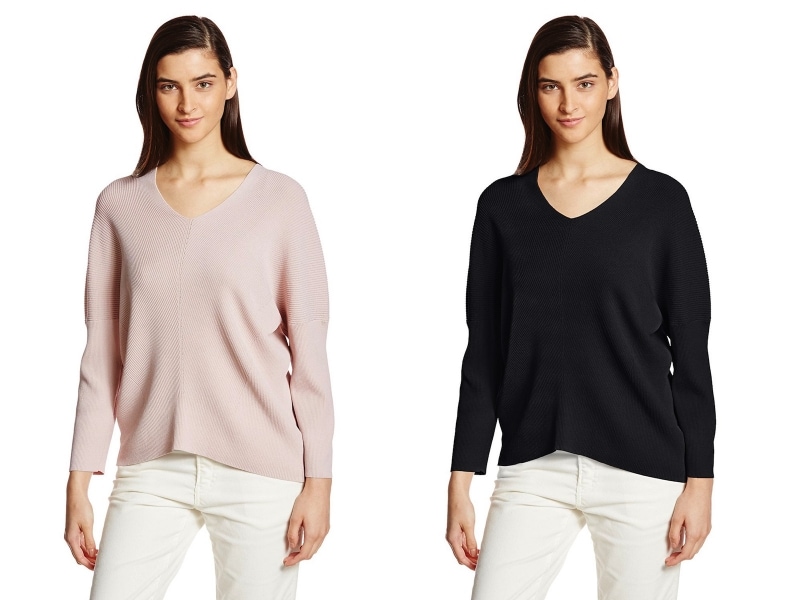 左から、シェルベージュとダークネイビーundefined(グーコミューン)GOUT COMMUN レーヨンナイロン両Vリブニット