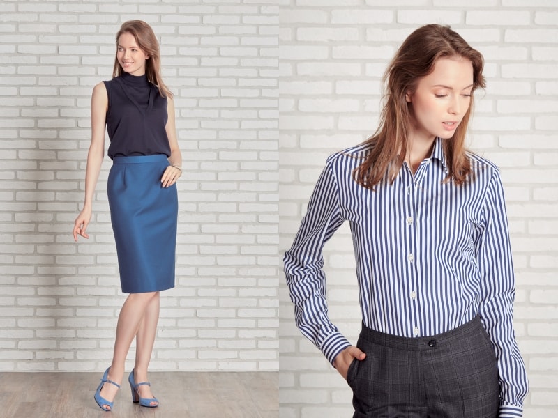 肩を出してもいい職場ならばスカートをタイトにして華やかさを抑えたり、汗ジミの目立ちにくい色柄のシャツを選んでみてはundefined画像提供:HANABISHI