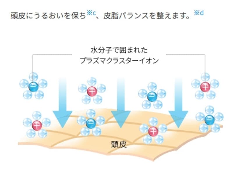 プラズマクラスターが頭皮にうるおいをもたらすイメージ(シャープホームページより)