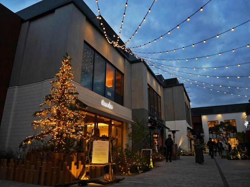 MARINE & WALK YOKOHAMA（マリン アンド ウォーク ヨコハマ）の初めてのクリスマスのテーマは「MELLOW Xmas Days」。中央のストリートには流木でつくられた温かなイメージのツリーが登場（2016年11月18日撮影）