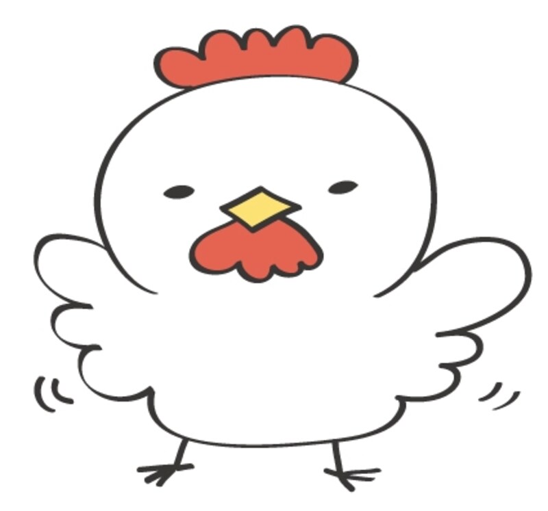羽をばたばたさせる元気なにわとりです。